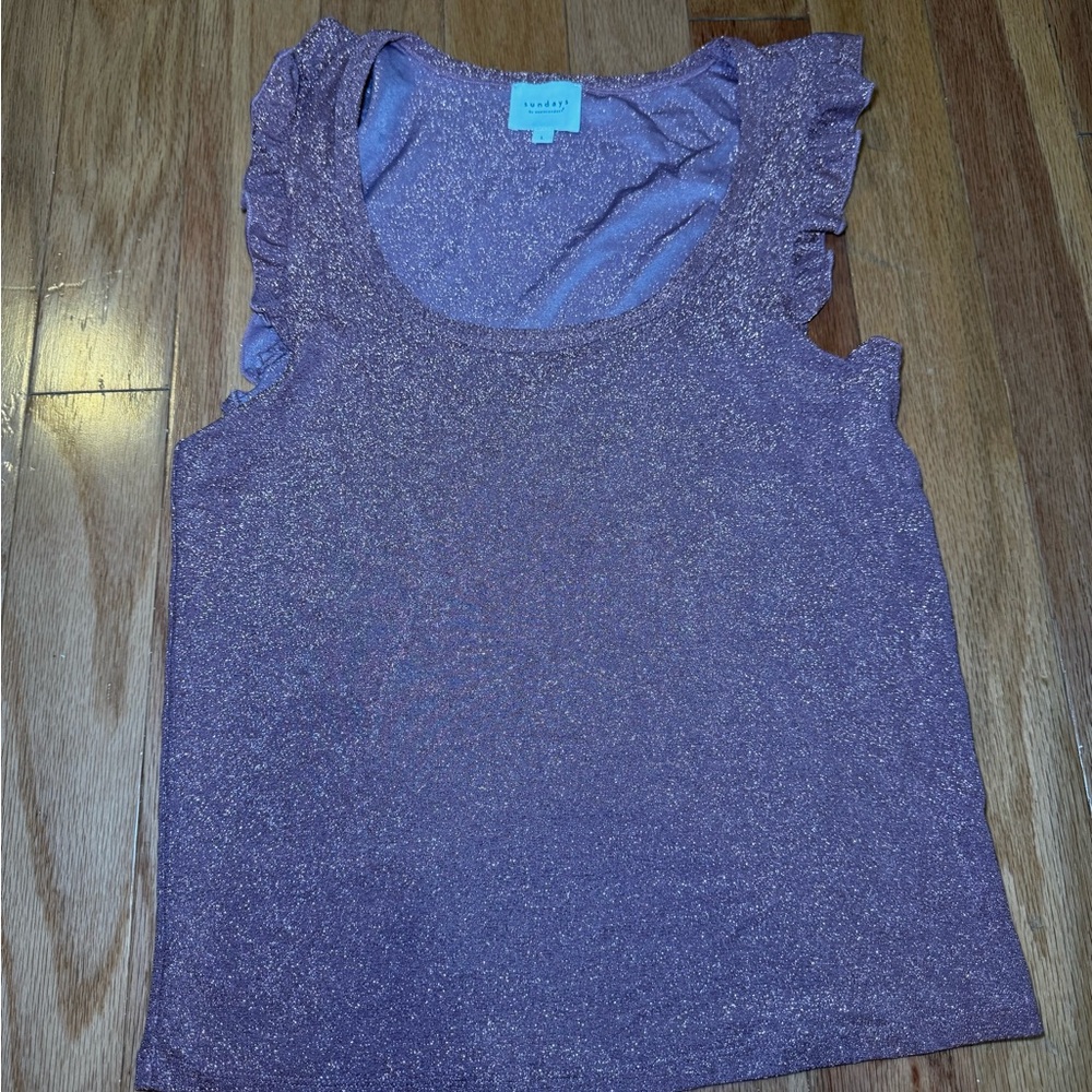 New! Mauve Sparkly Ruffle Sleeve Top